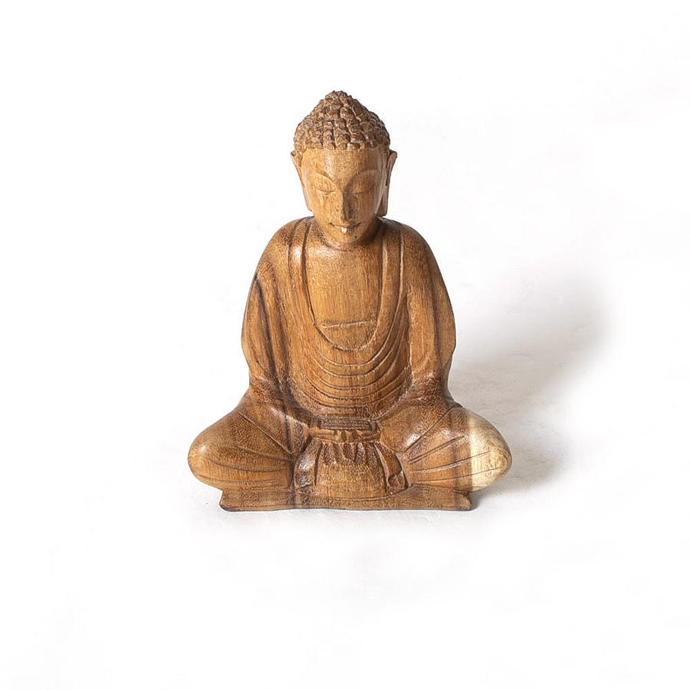 Hand Carved Wooden Meditating Buddha (20 cm)