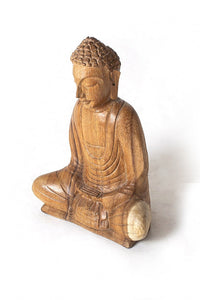 Hand Carved Wooden Meditating Buddha (20 cm)