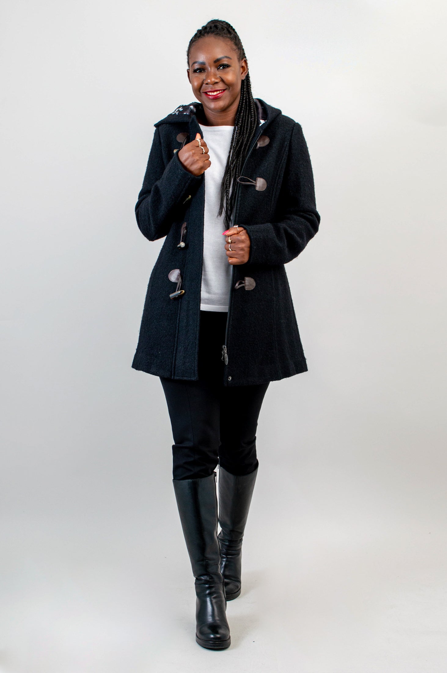 Black boiled wool coat store