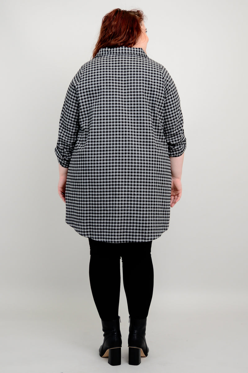 Celine Tunic, Charcoal Gingham, Cotton Flannel