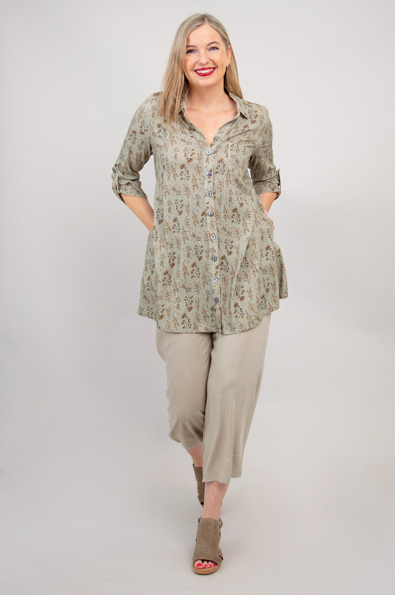 Celine 3/4 Top, Ginko, Linen Bamboo