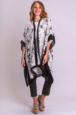 Women's brown flower batik art long sleeveless cover-up evening wrap lightweight shawl.