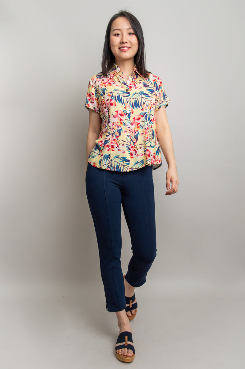 Esther Blouse, Tropical Vacation, Linen Bamboo - Final Sale