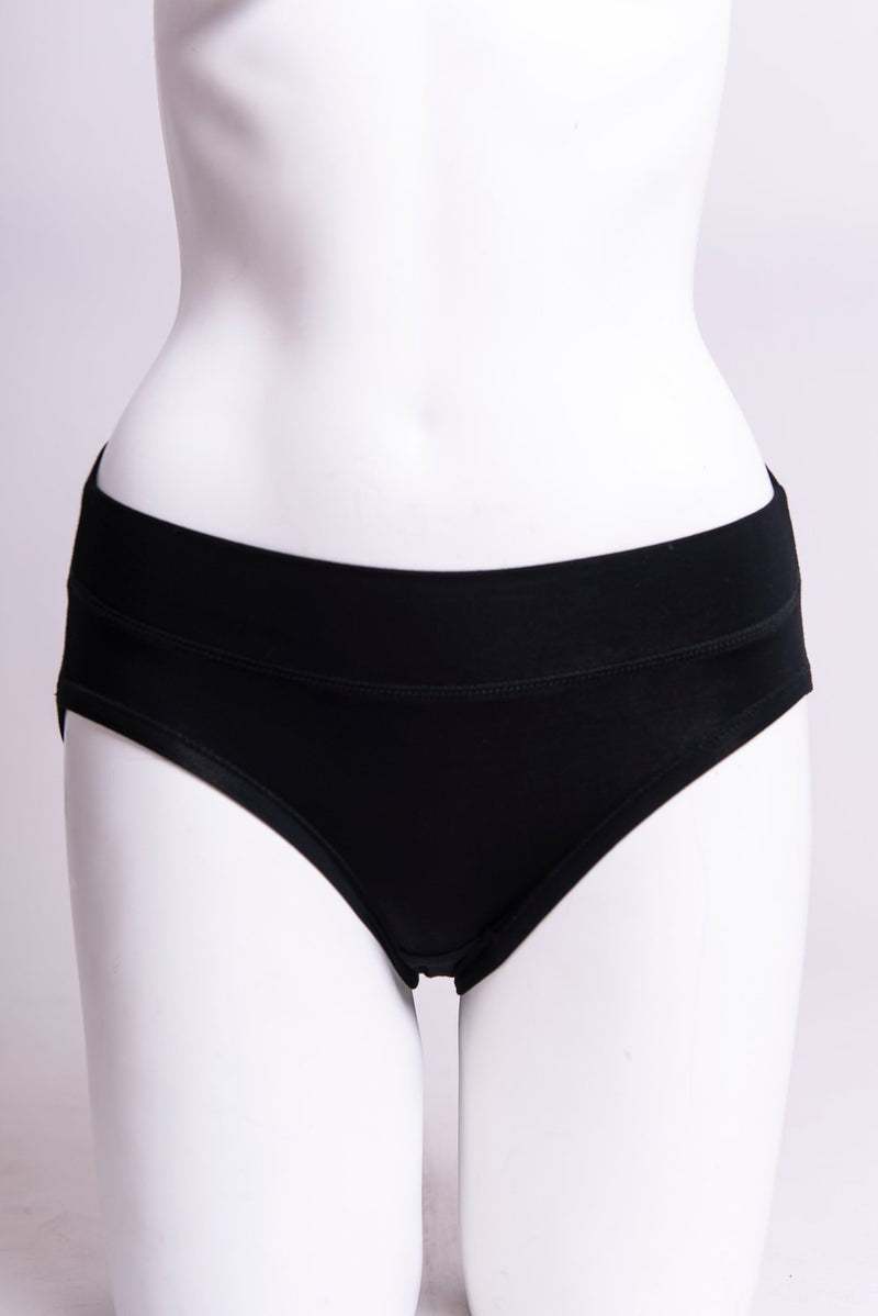 Women's cute and comfy black hipster underwear made with natural fibers.