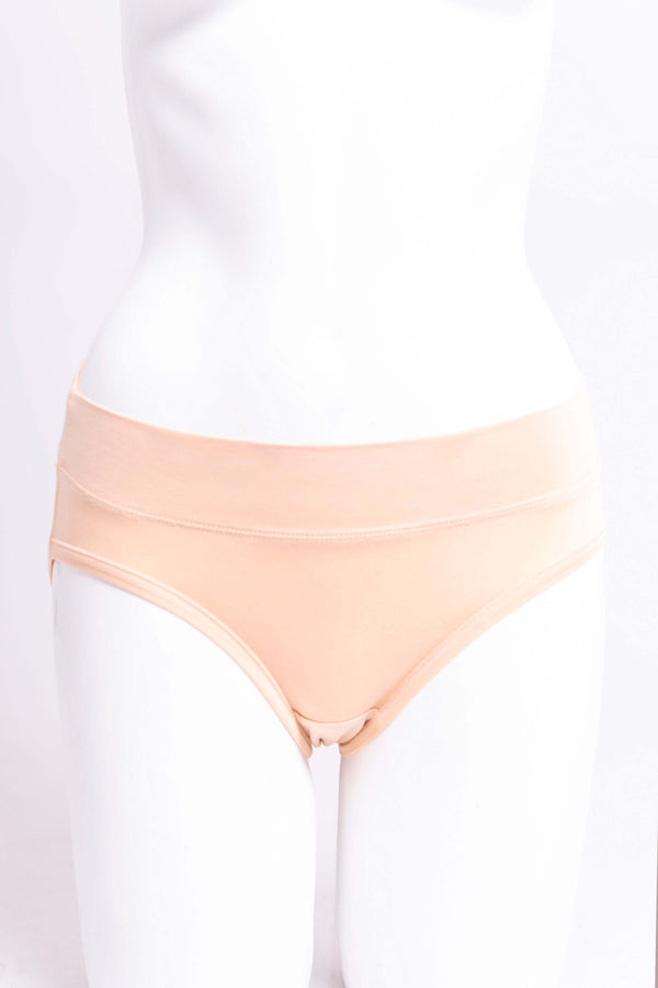 Women's cute and comfy beige nude hipster underwear made with natural fibers.