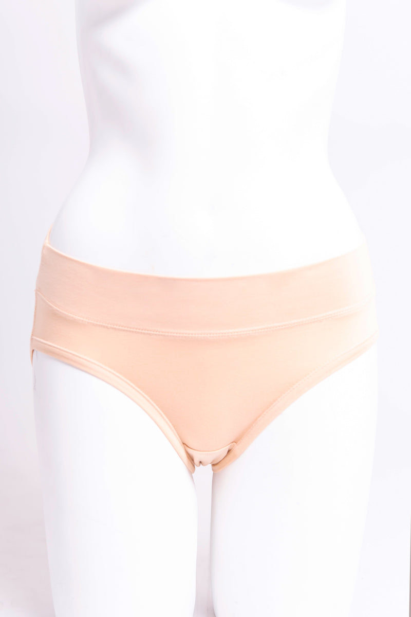 Women's cute and comfy beige nude hipster underwear made with natural fibers.