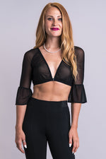 Women's black undergarment long sleeve bra instant sleeve in mesh.
