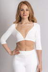 Women's white 3/4 sleeve bra instant sleeve made of stretchy natural fibers..