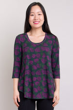 Jazz 3/4 Slv Top, Watercolour Blooms, Bamboo- Final Sale