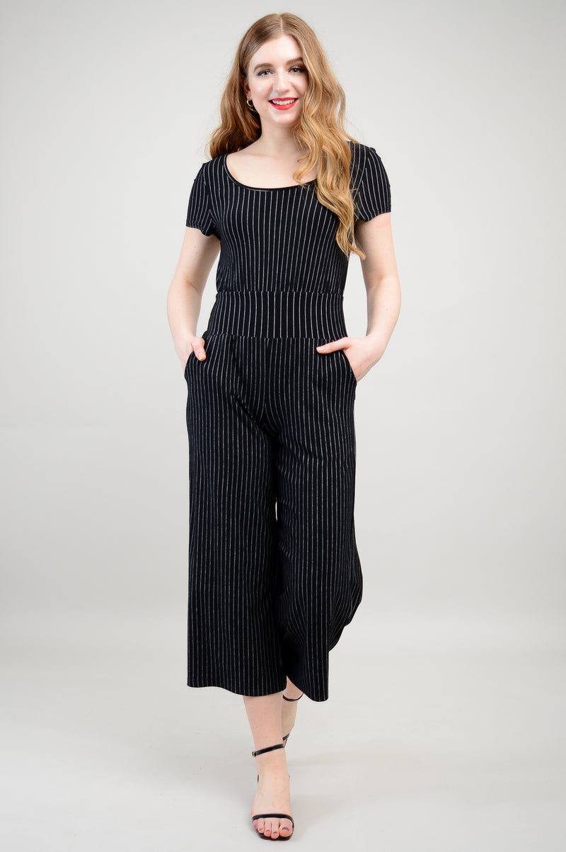 Julie Jumpsuit, BW Pin Stripe, Bamboo