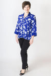 Kana Blouse, Cobalt/White Flowerfall, Batik Art - Blue Sky Clothing Co