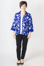 Kana Blouse, Cobalt/White Flowerfall, Batik Art - Blue Sky Clothing Co