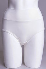 Women's comfortable white high waisted underwear control briefs made with natural bamboo fibers.