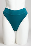 Women's comfortable teal blue natural bamboo fiber high-waisted thong underwear.