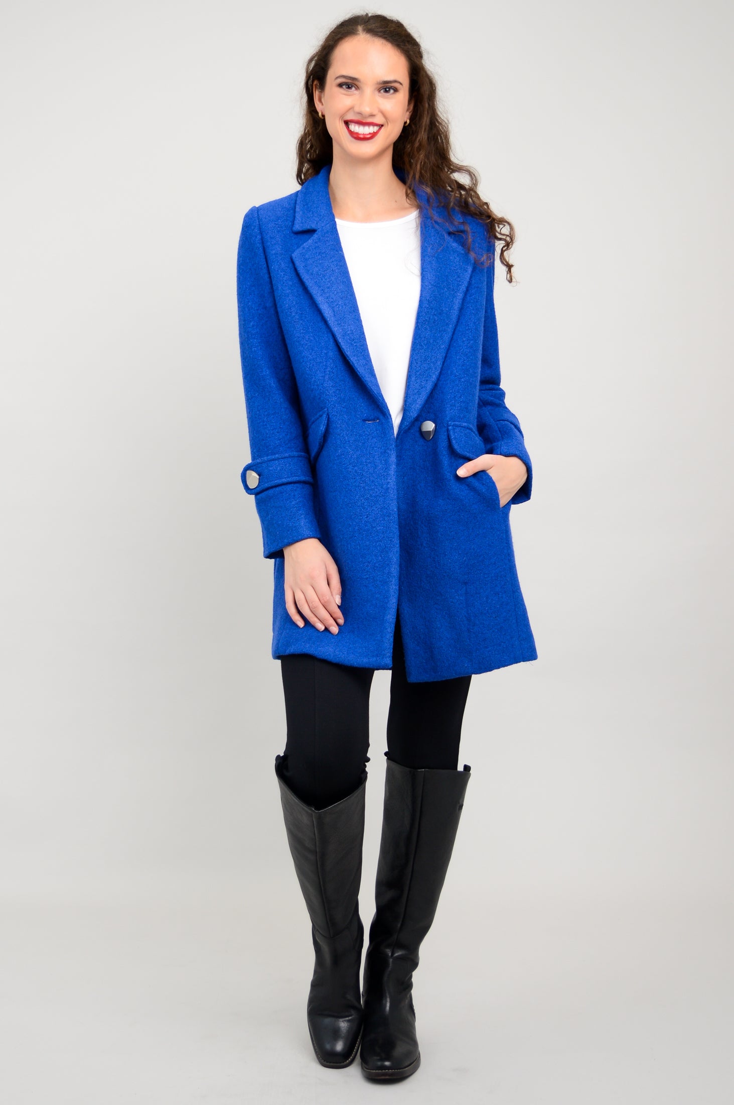 Cobalt blue wool coat women's hot sale