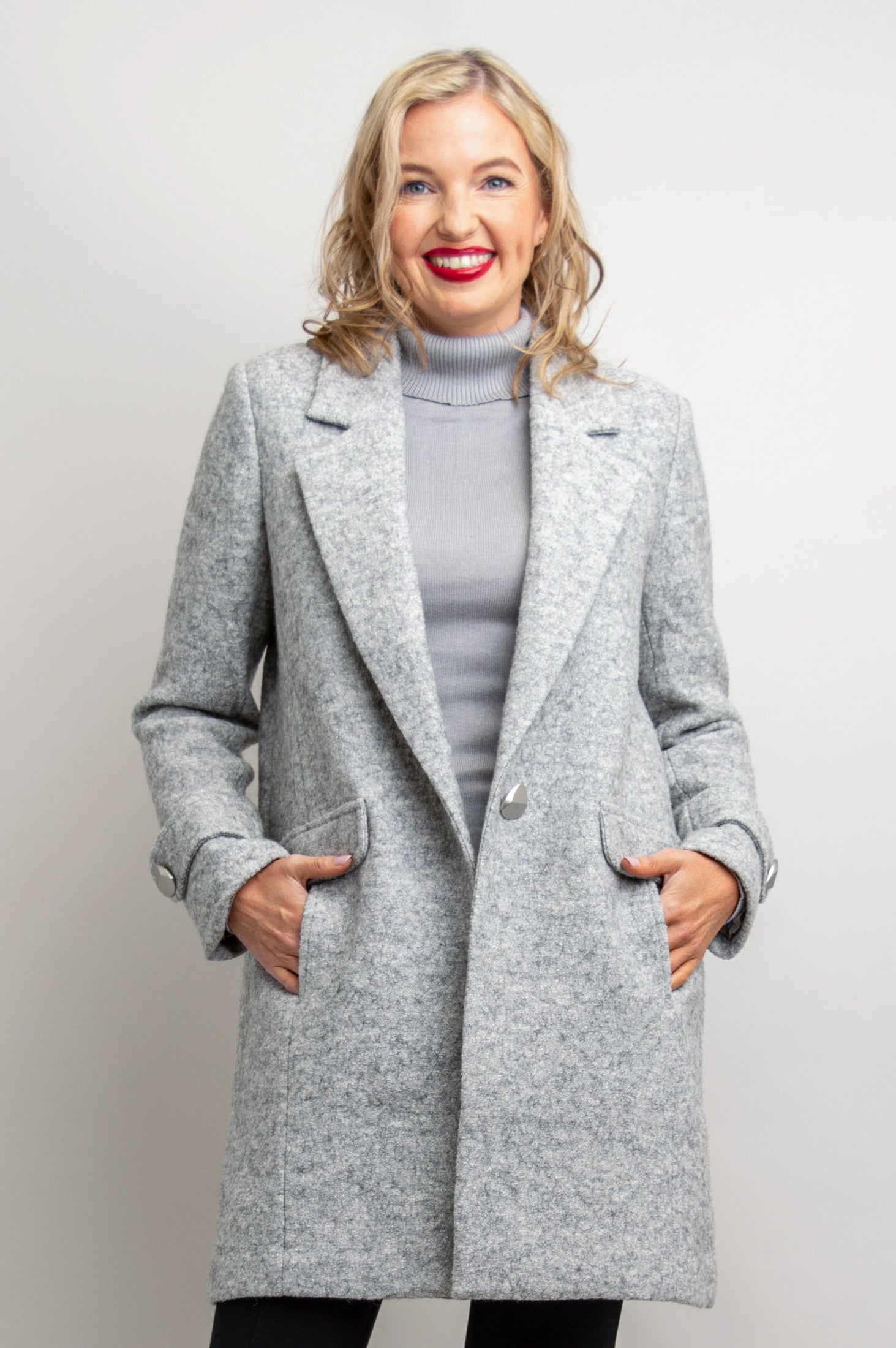 Grey boiled wool coat deals