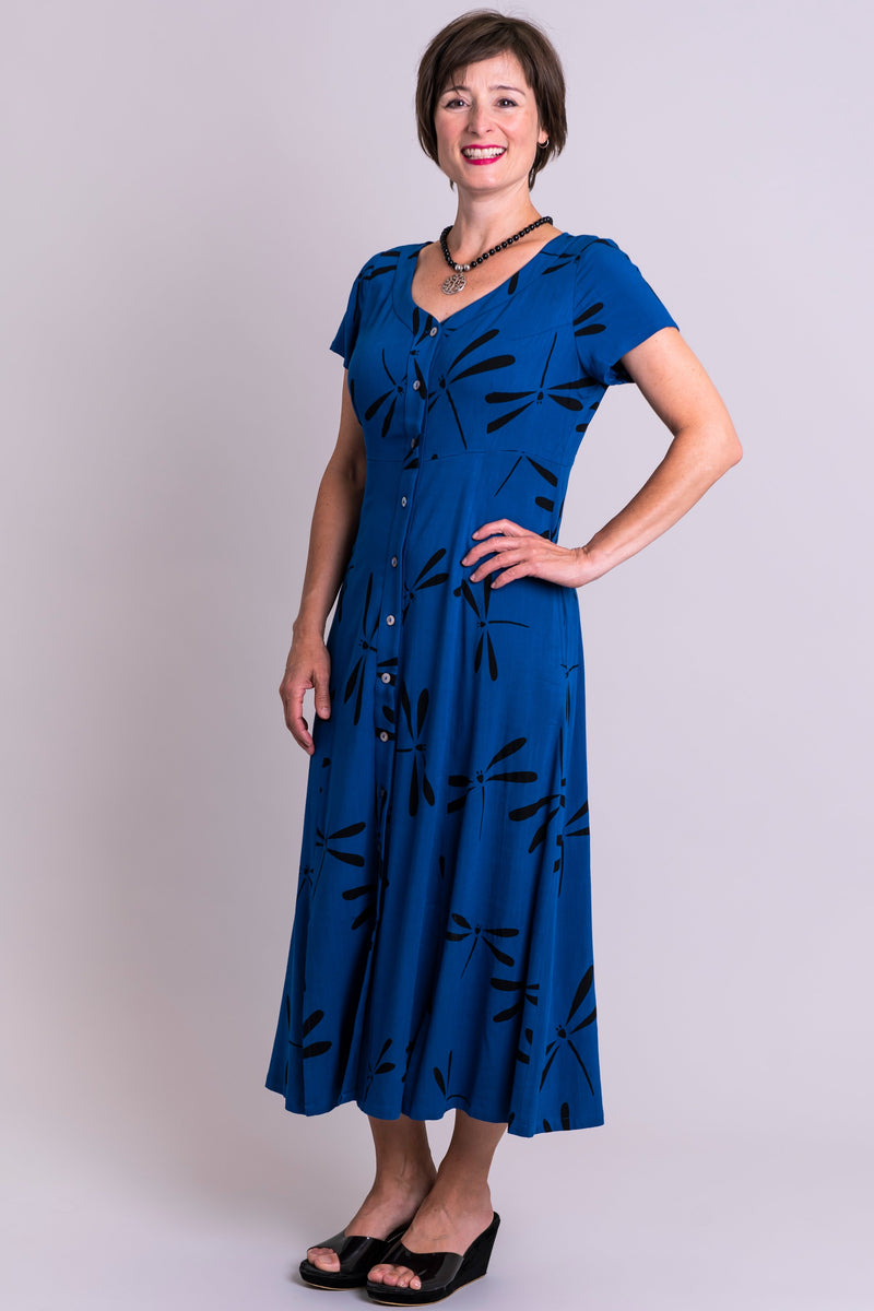 Morgan Dress, Sapphire Dragonfly, Linen Bamboo- Final Sale – Blue Sky ...