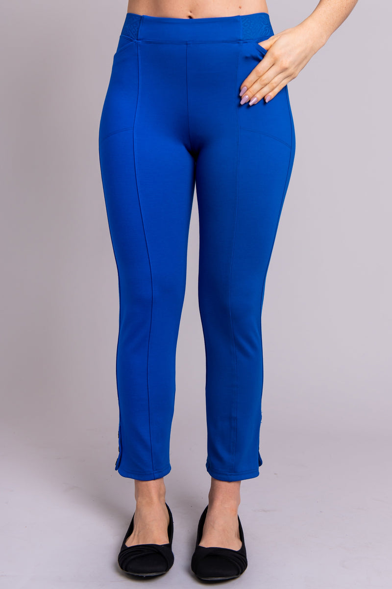 Women's copper blue cropped slim tailored pant with pockets, for office or casual wear, made with natural stretchy bamboo fiber.