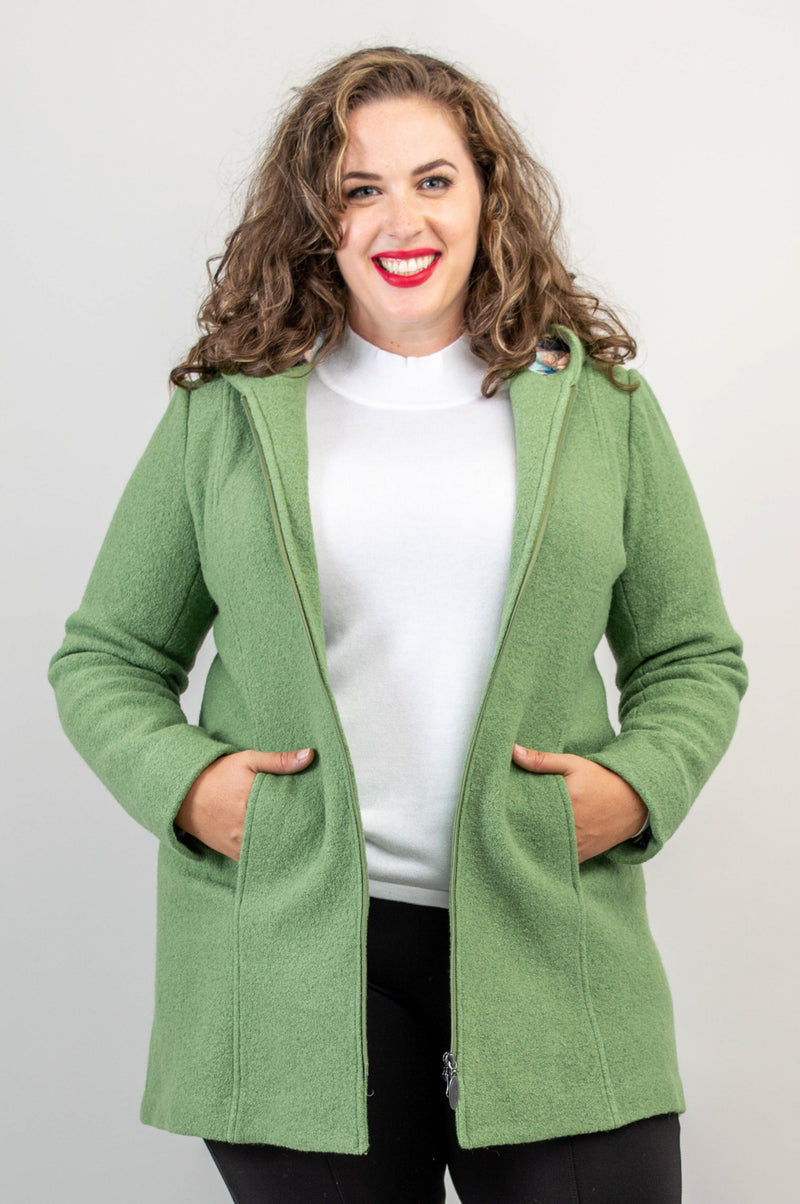 Natasha Coat, Fern Green, Boiled Wool