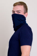 Indigo blue neck warmer/face cover mask.