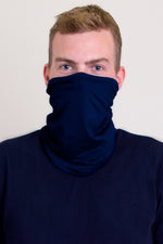 Indigo blue neck warmer/face cover mask.