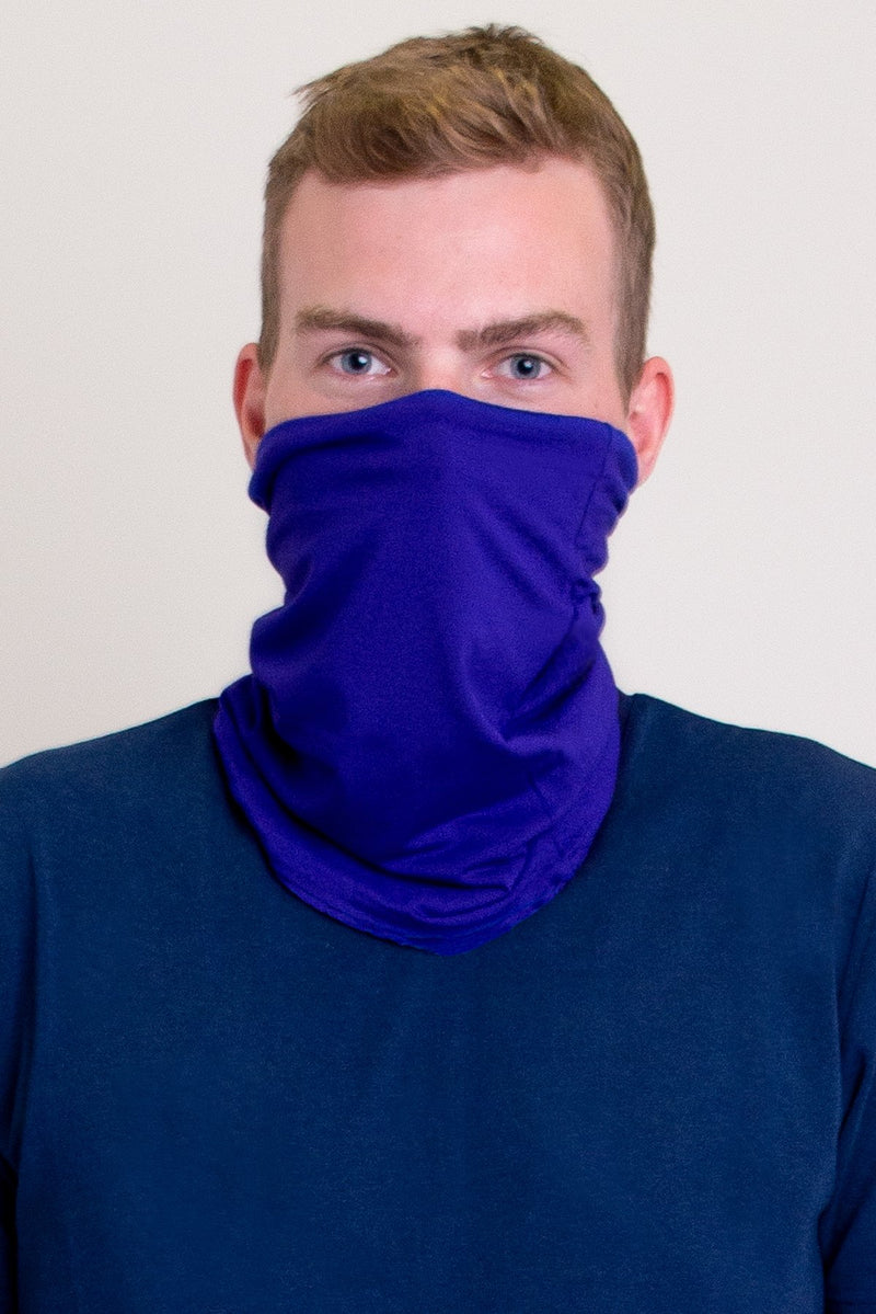 Violet blue neck warmer/face cover mask.