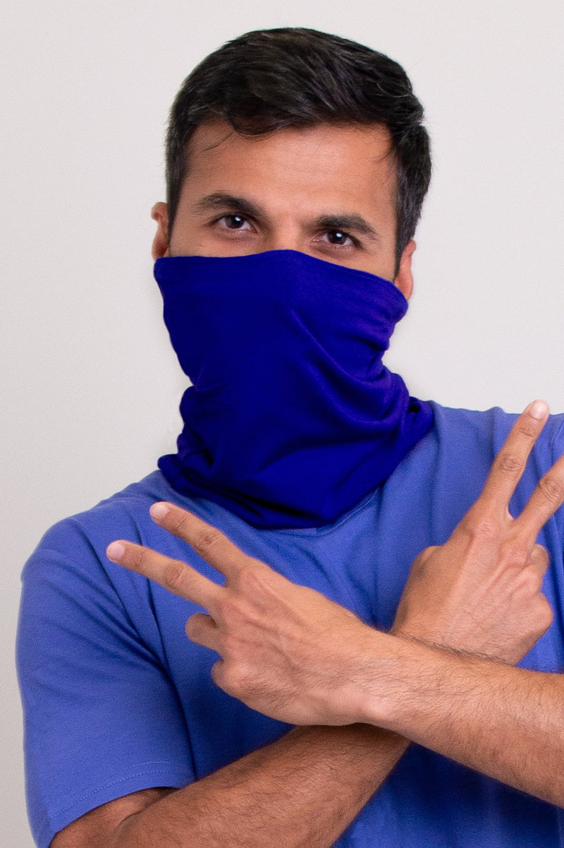 Violet blue neck warmer/face cover mask.