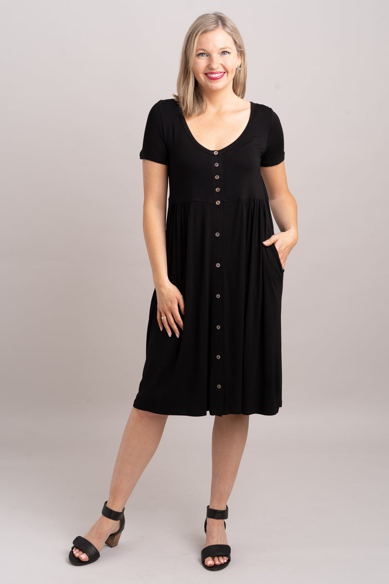 Nelly Short Sleeve Dress, Black, Bamboo