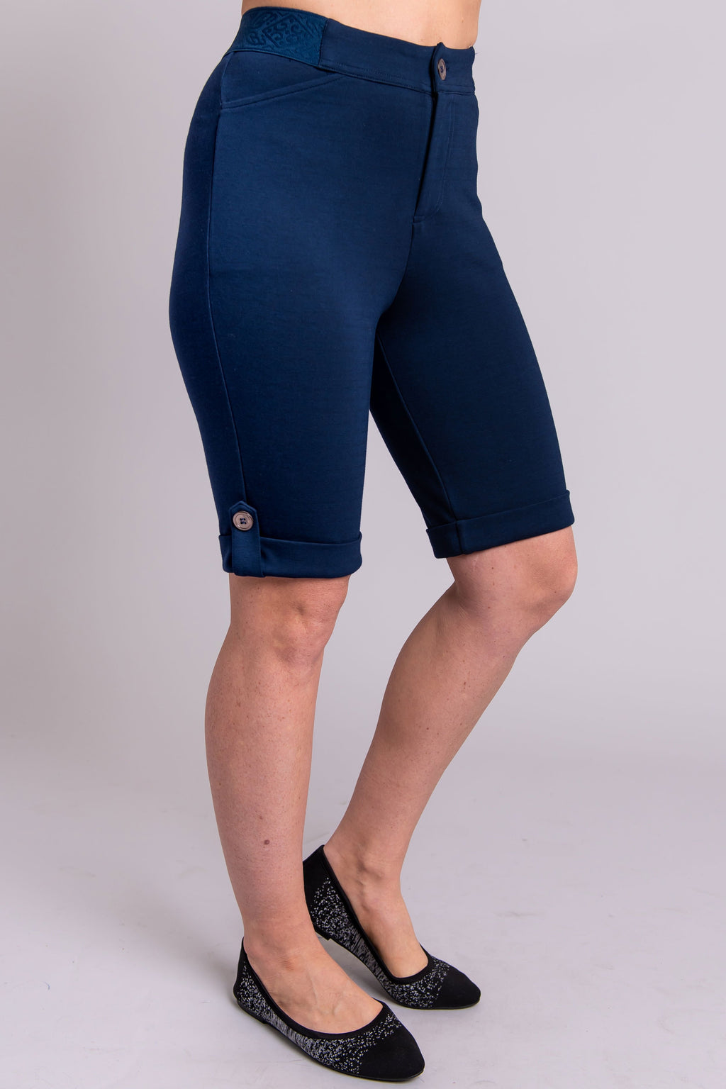 Navy blue knee 2025 length shorts