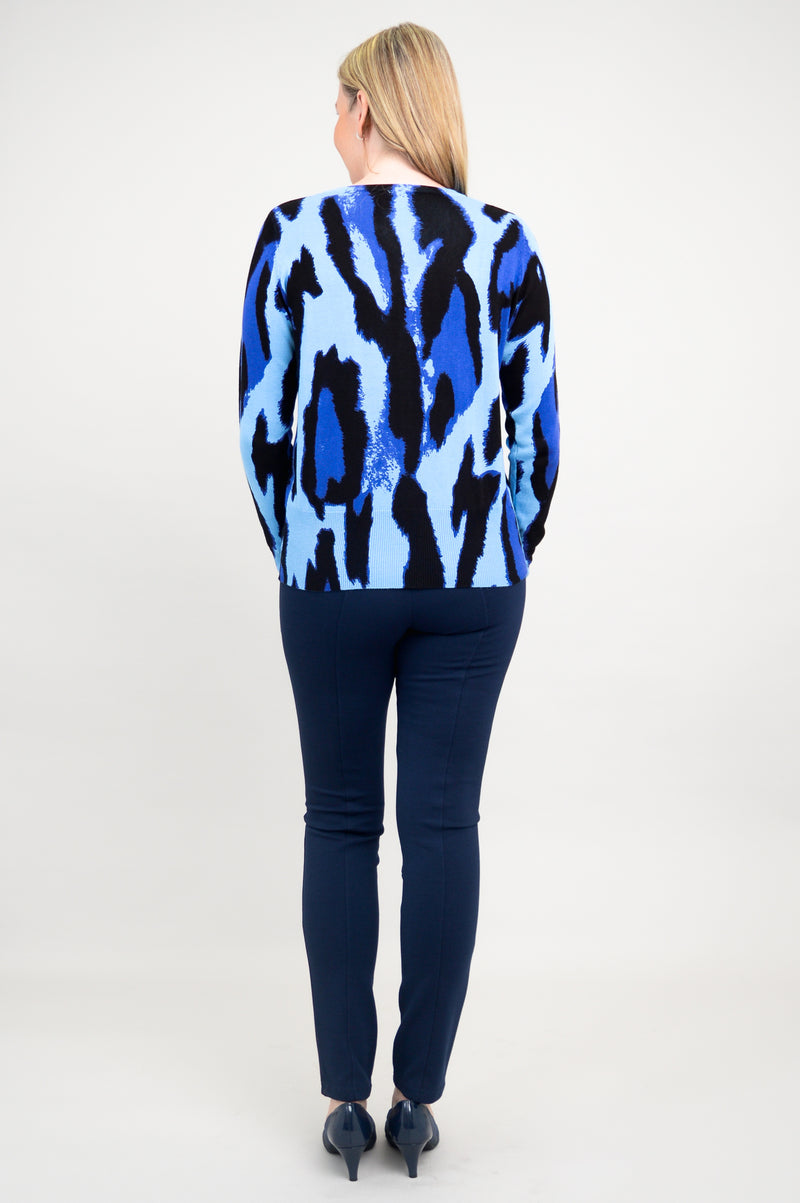 Ramona Sweater, Blue Leopard, Bamboo Cotton