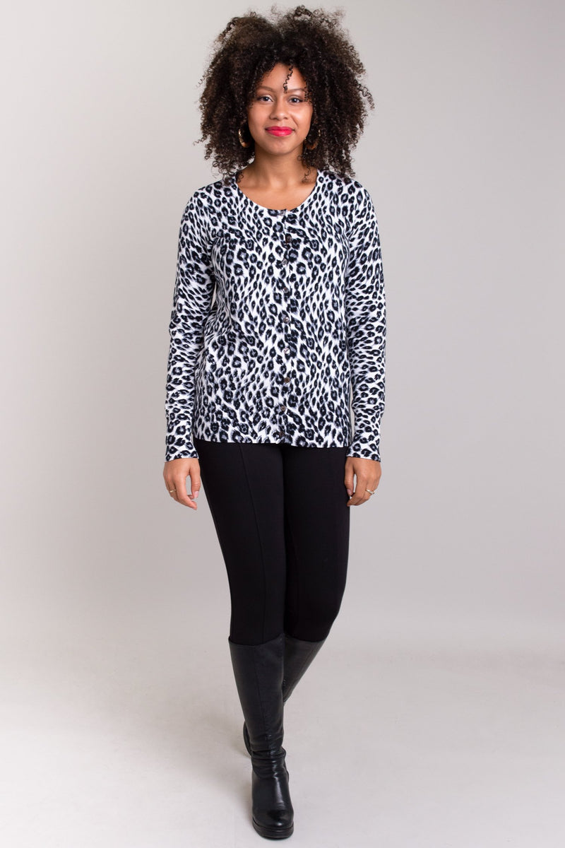 Ramona Sweater, Snow Leopard, Bamboo Cotton – Blue Sky Clothing Co Ltd