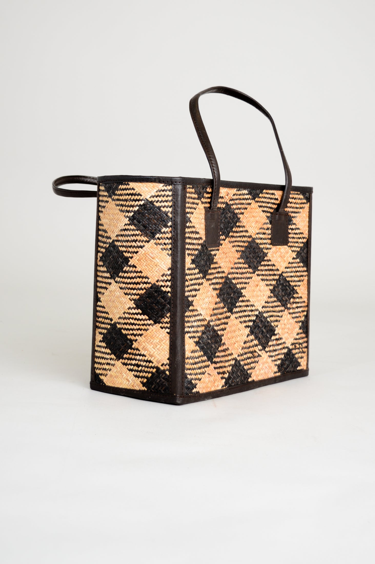 Rectangle Rattan Purse with Black Leather Large LTD CAD Retail Blue Sky Clothing Co
