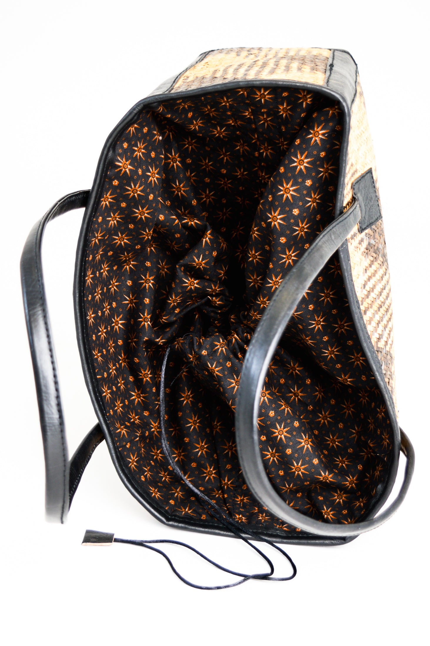Rectangle Rattan Purse with Black Leather Large LTD CAD Retail Blue Sky Clothing Co