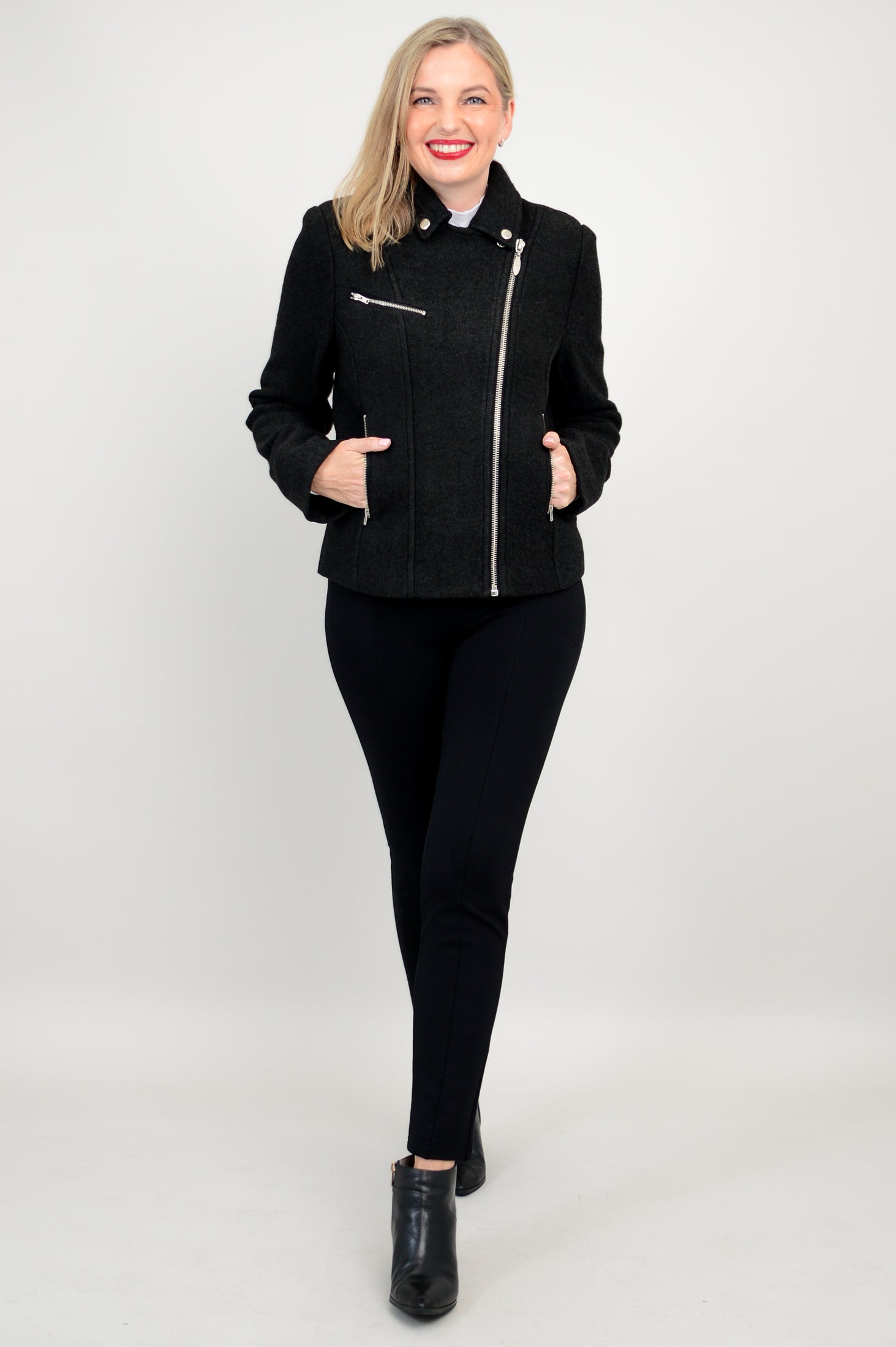 Black boiled wool jacket women's store