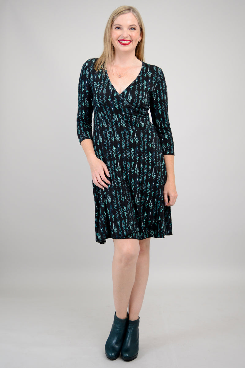Suzanne 3/4 Slv Dress, Teal Abstract, Bamboo