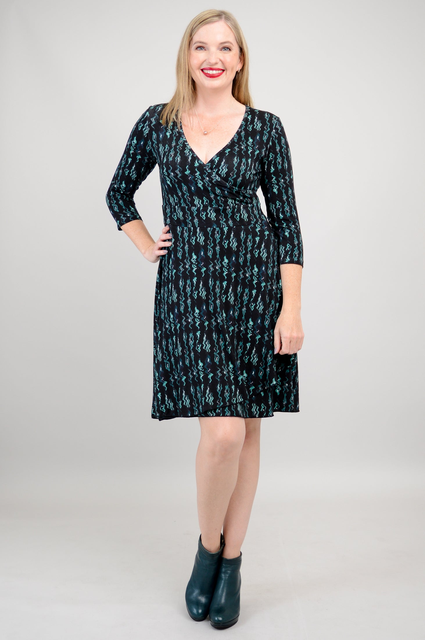 Suzanne 3/4 Slv Dress, Teal Abstract, Bamboo - Final Sale – Blue Sky ...