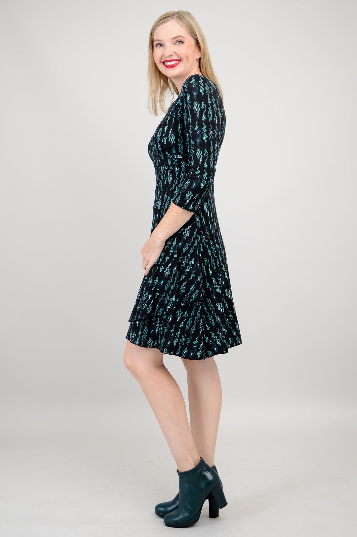 Suzanne 3/4 Slv Dress, Teal Abstract, Bamboo - Final Sale