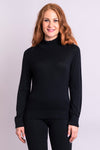Women's cozy, black long sleeve turtleneck sweater, made of natural bamboo cotton fibers.