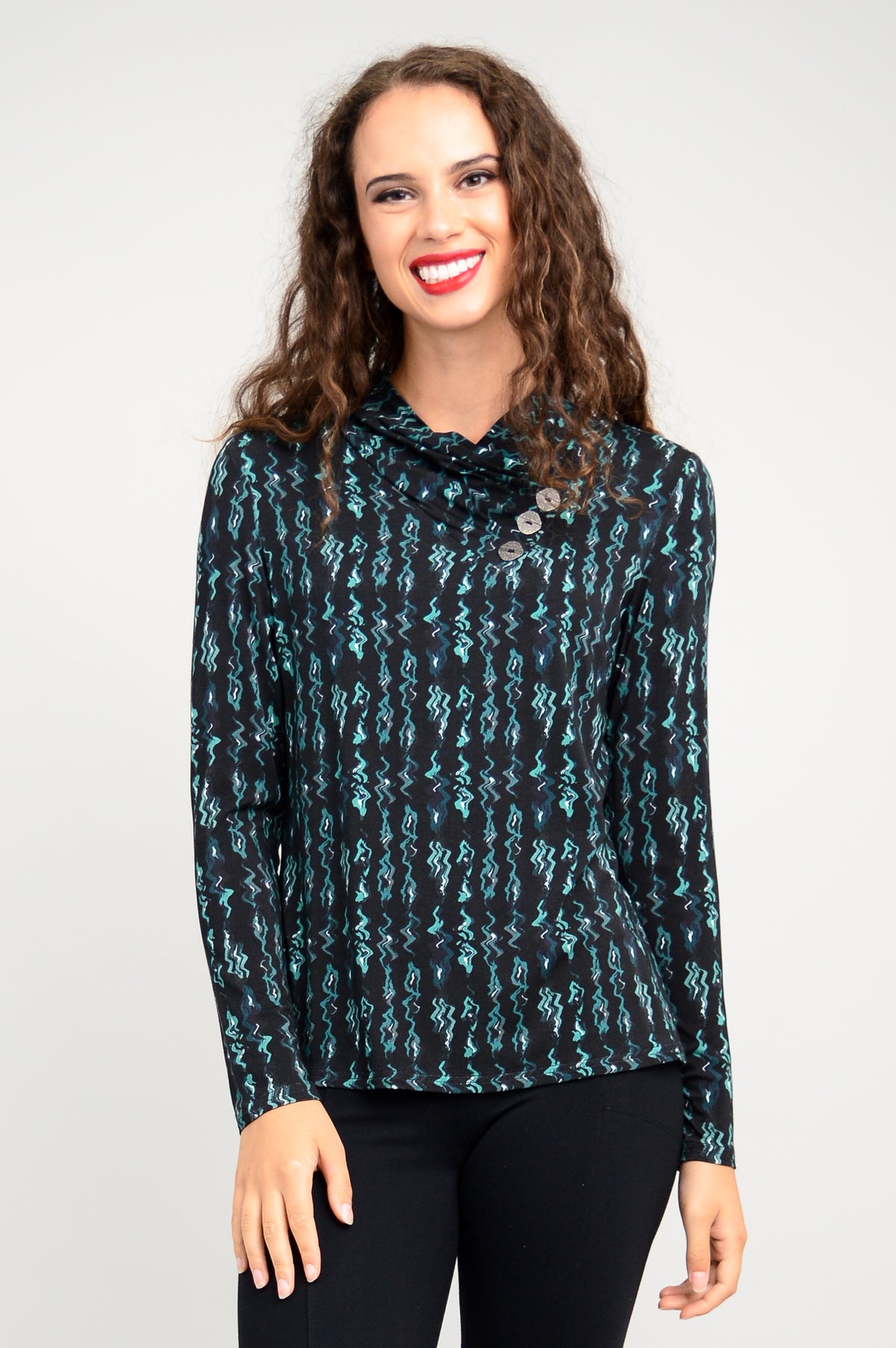 Trinity L/S Top, Teal Abstract, Bamboo - Final Sale