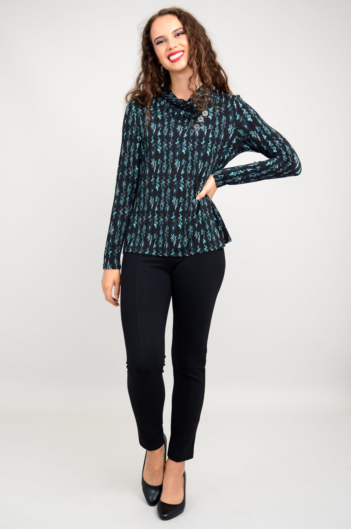 Trinity L/S Top, Teal Abstract, Bamboo - Final Sale