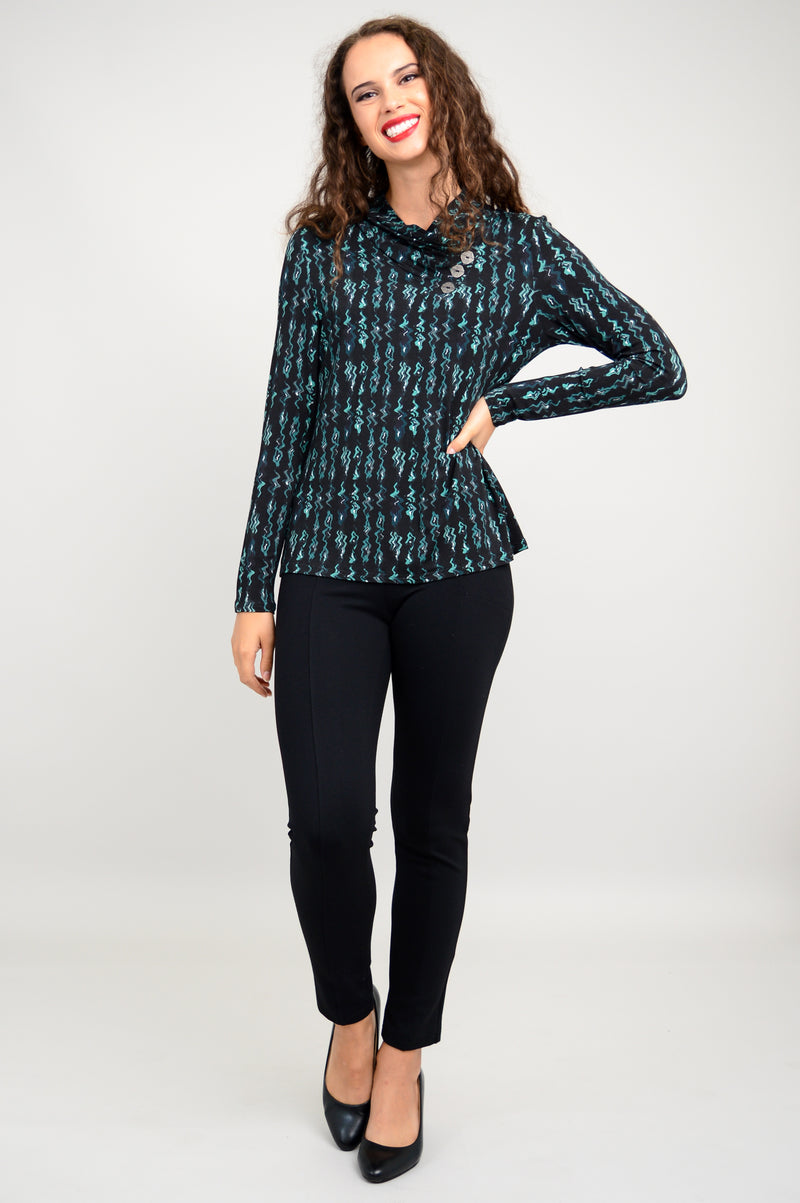 Trinity Long Sleeve Top, Teal Abstract, Bamboo - Final Sale