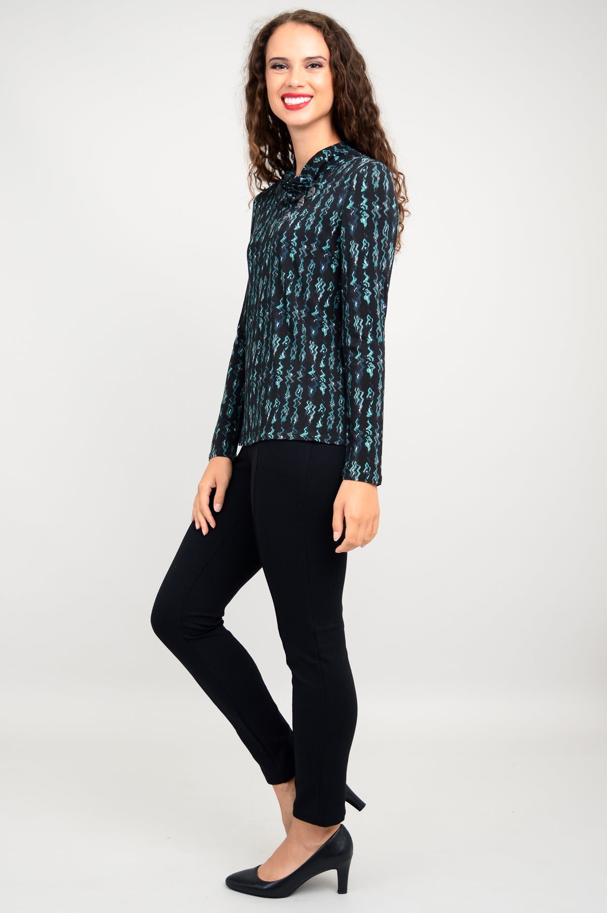 Trinity L/S Top, Teal Abstract, Bamboo - Final Sale