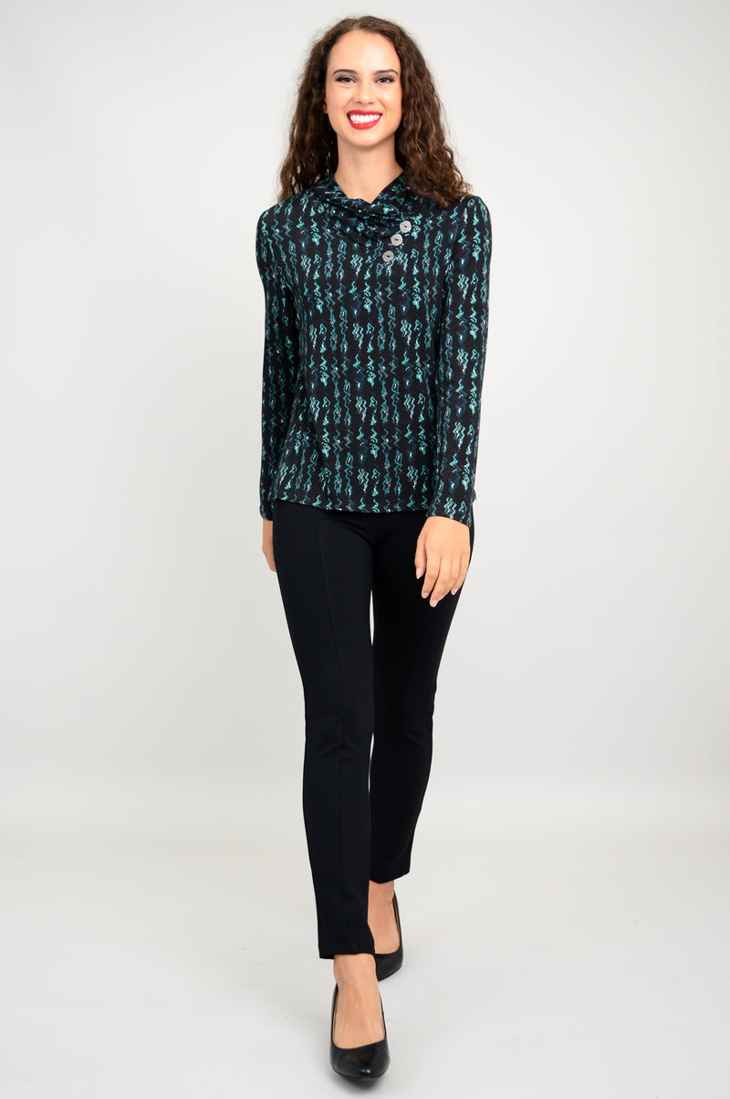 Trinity Long Sleeve Top, Teal Abstract, Bamboo - Final Sale