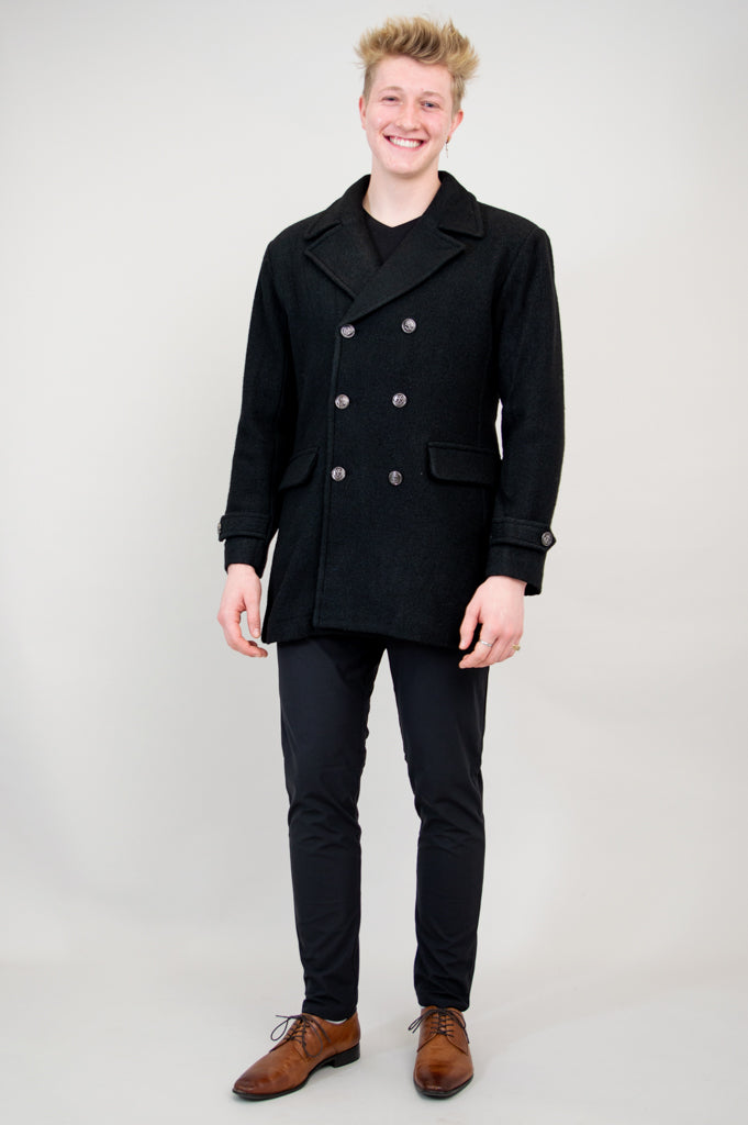 Mens black double breasted pea coat shop