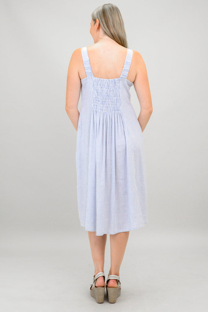 Blue and white striped linen dress hotsell