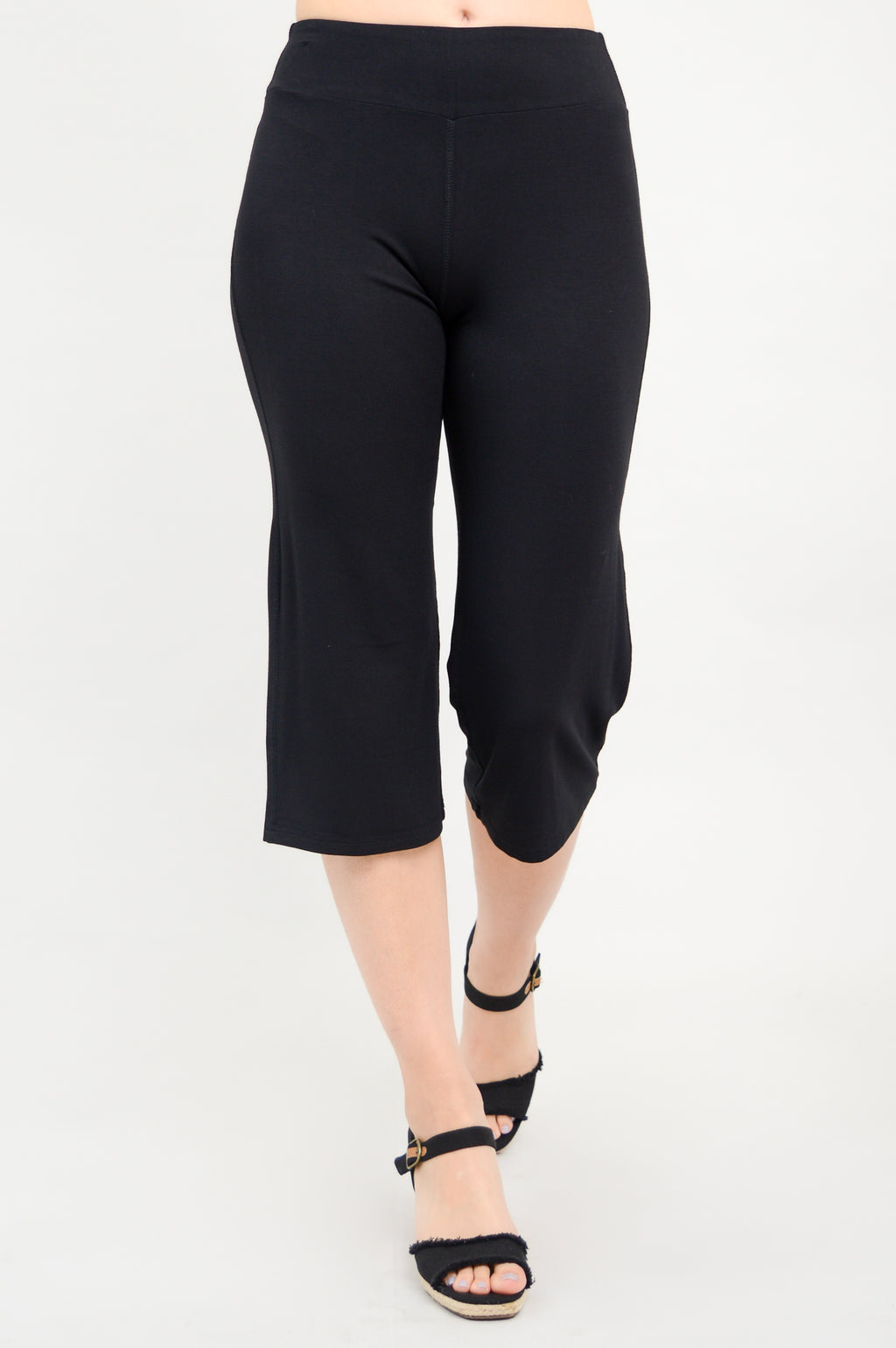 Solid Black Capri with Yoga Band - Soft, comfortable leggings. Beautiful  designs and patterns. – OOLALA