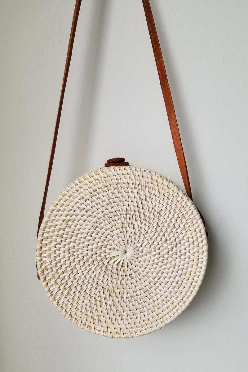 Round Wicker Purse w/ Leather Strap. This is gently... - Depop