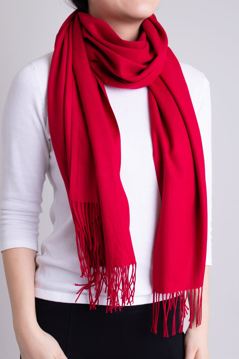 Women's red cozy warm stylish scarf.